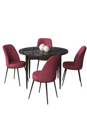 Hanah Home Tor Juego de Mesa y Sillas de Comedor, Mármol Negro y Burdeos